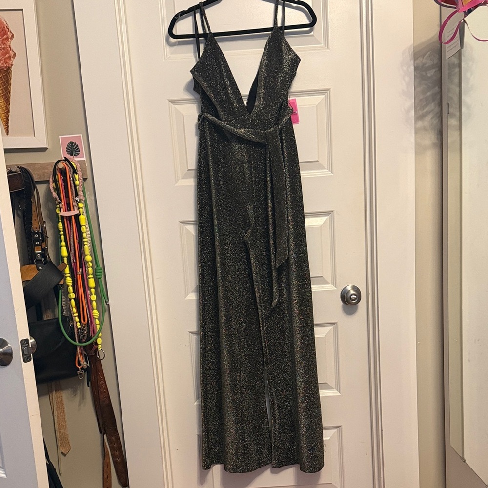 Elegant Black Glitter Evening wide leg jumpsuit